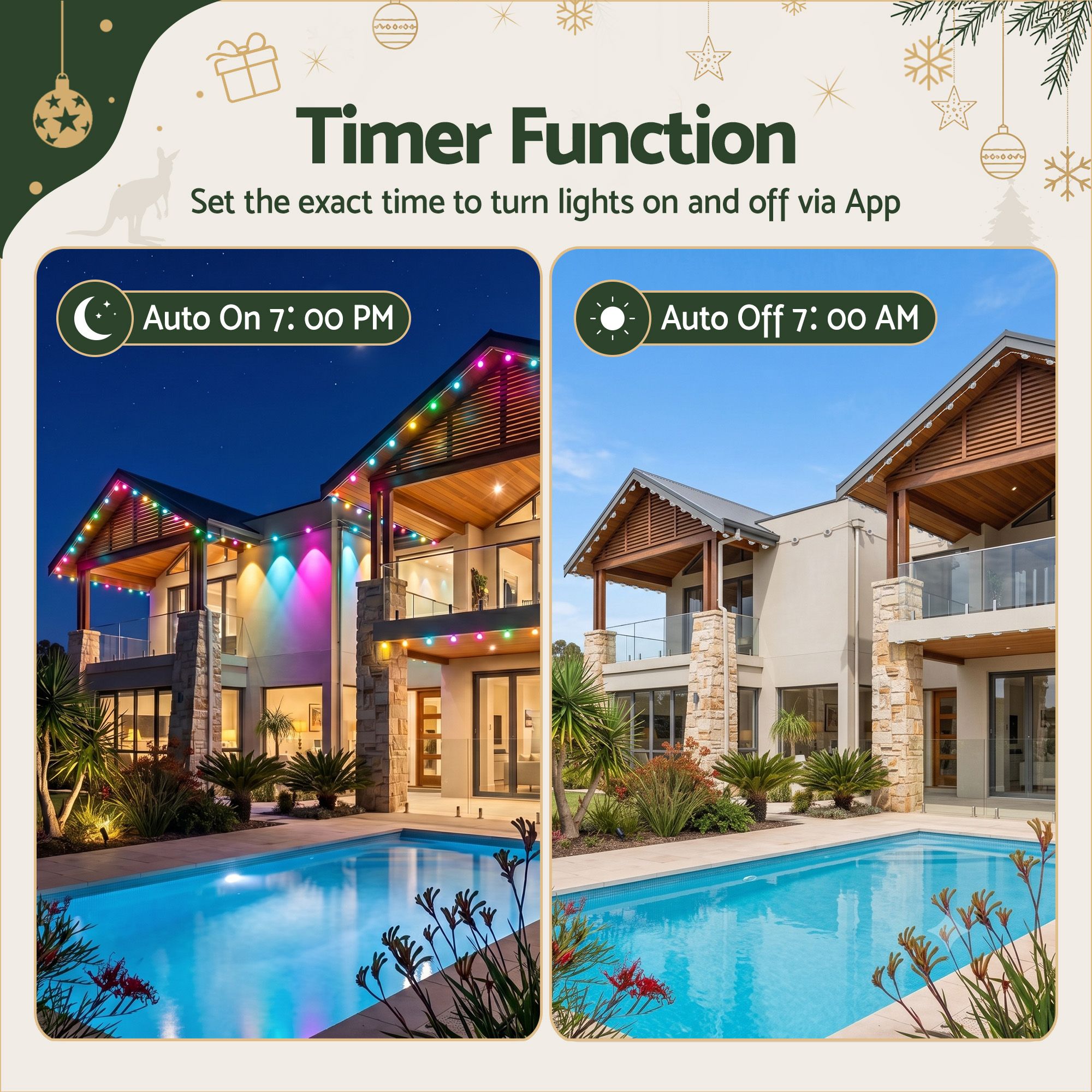Jingle Jollys 30M Christmas Permanent Outdoor Lights Smart Eaves String App Control Decoration 72LED