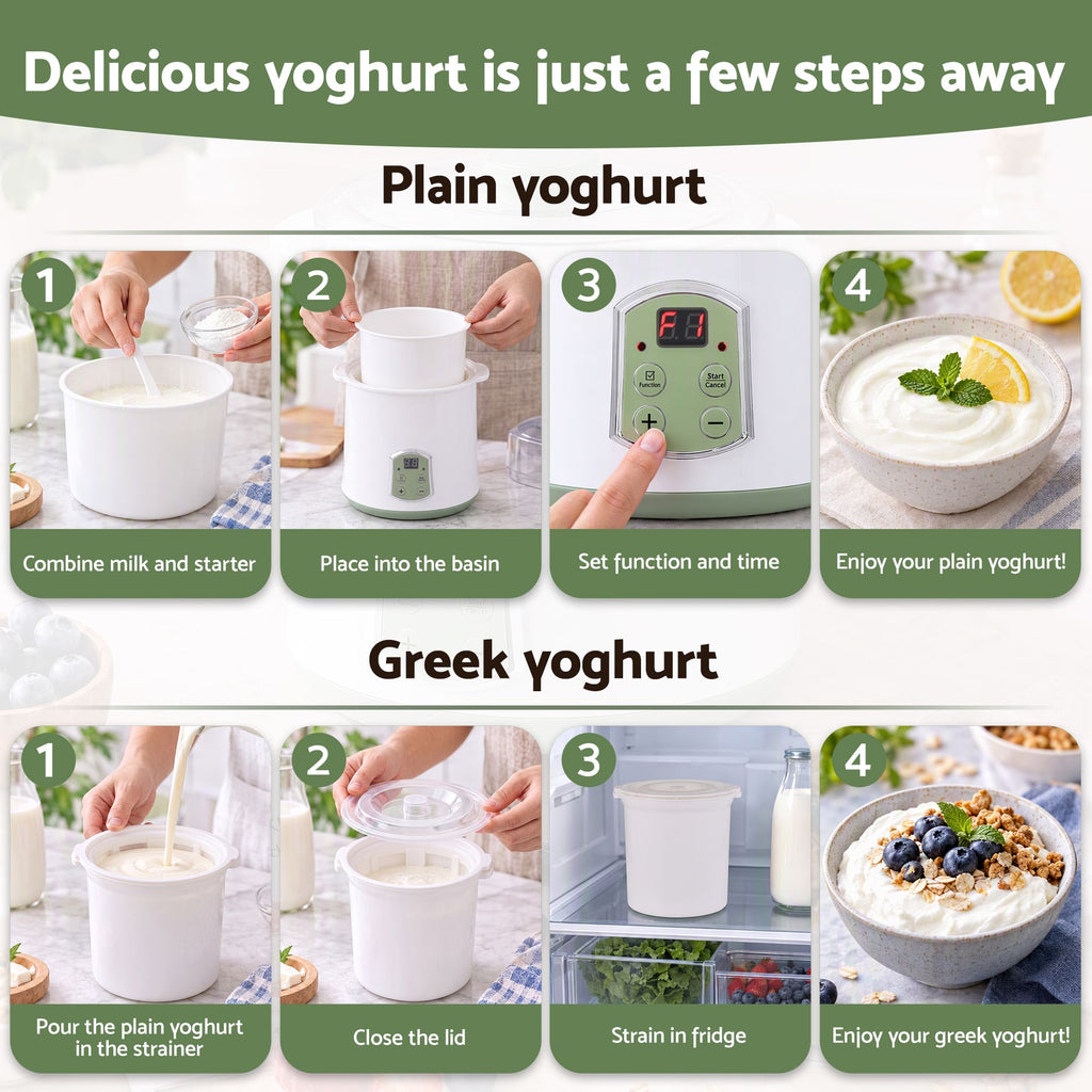 Devanti 2-in-1 Yoghurt Maker and Fermenter 2L with Greek Yoghurt Strainer Soft Cheese Machine