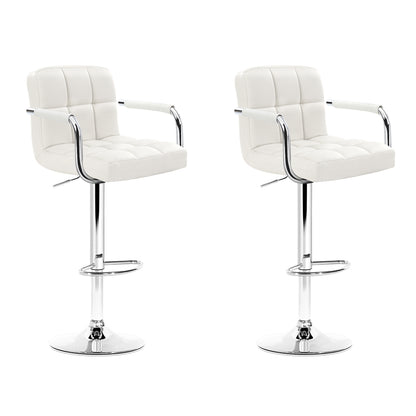 Artiss 2x Bar Stools Leather Gas Lift w/Armrest White