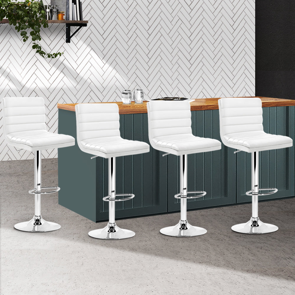 Artiss 4x Bar Stools Padded Leather Gas Lift White