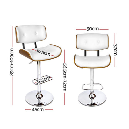 Artiss 2x Bar Stools Gas Lift Leather White