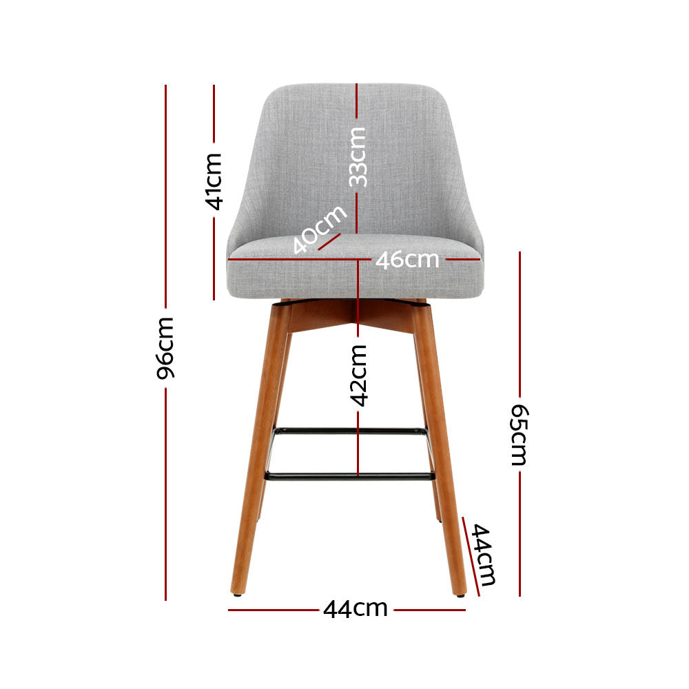 Artiss 2x Bar Stools Swivel Seat Wooden Grey