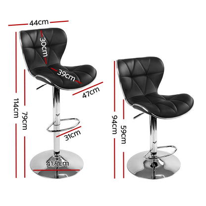 Taburetes de bar Artiss 2x con elevación a gas y asiento de cuero negro