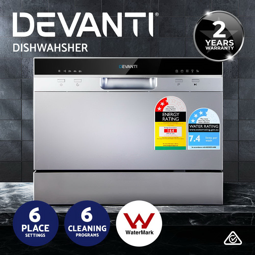 Devanti 6 Place Settings Benchtop Dishwasher Sliver