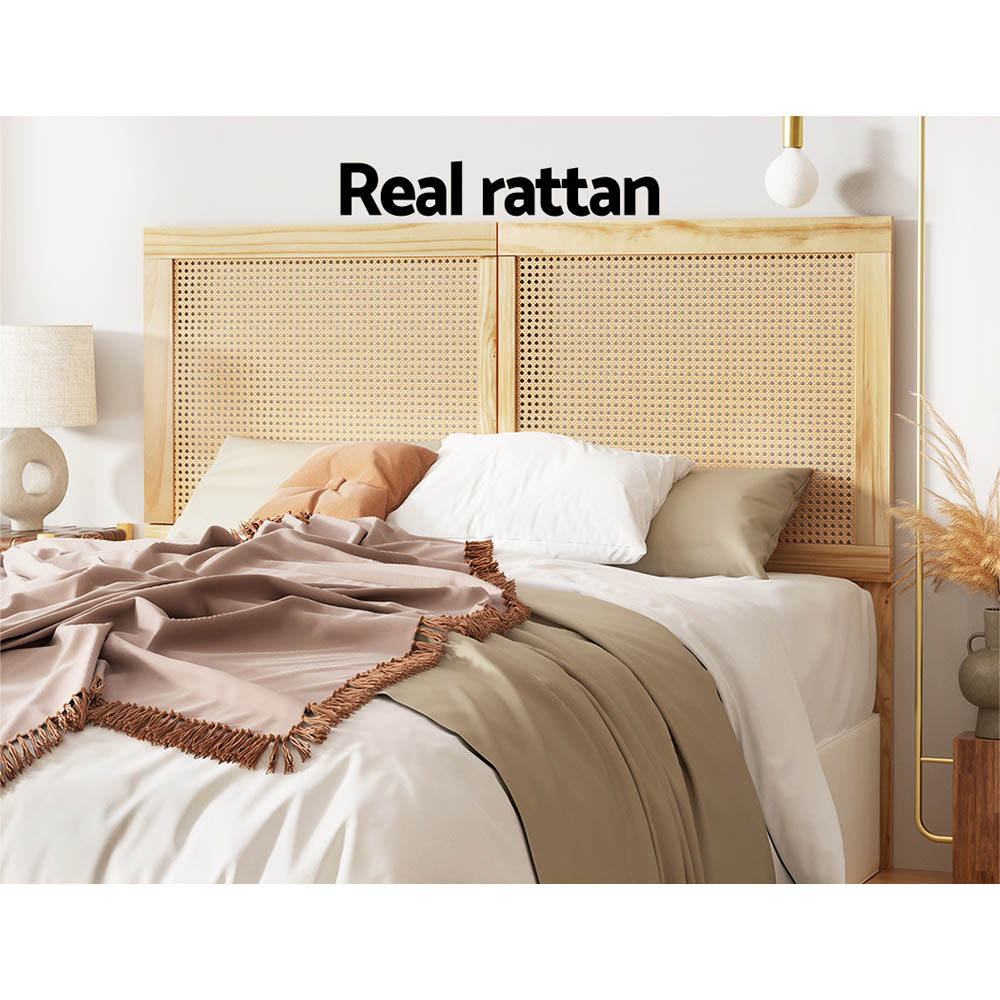 Artiss Bed Head Queen Size Rattan - RIBO Pine