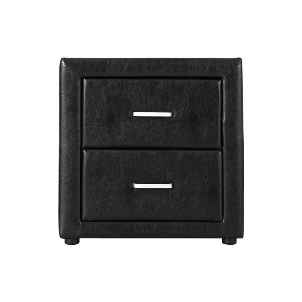 Artiss Bedside Table 2 Drawers Side Table Leather - CADEN Black