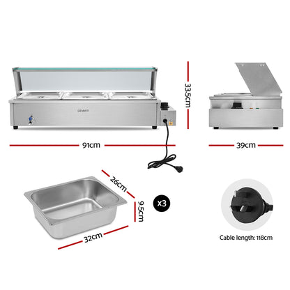 Devanti 商用食物保温器 Bain Marie 3 电动自助餐盘