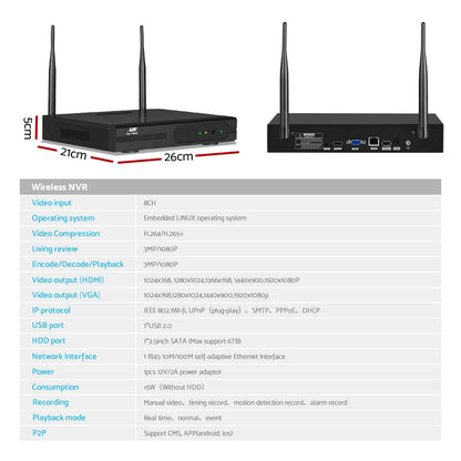 UL-tech वायरलेस CCTV सुरक्षा प्रणाली 8CH NVR 3MP 4 स्क्वायर कैमरा 2TB