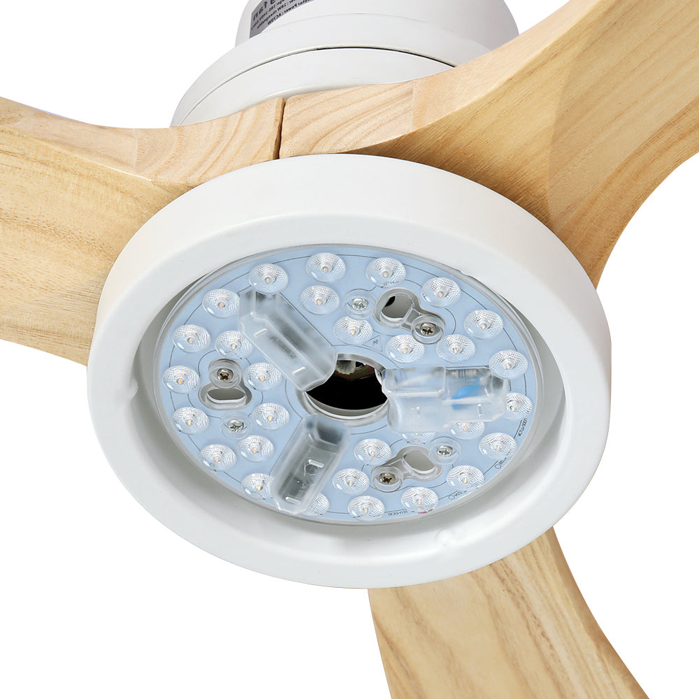 Devanti 52'' Ceiling Fan AC Motor LED Light Remote - Light Wood
