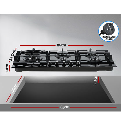 Devanti Gas Cooktop 90cm 5 Burner Black