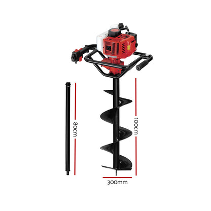 Giantz 92CC 挖坑机 300 毫米汽油钻延长钻头螺旋钻