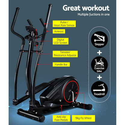 Bicicleta elíptica de ejercicio Everfit, máquina de fitness para gimnasio en casa con pantalla LCD