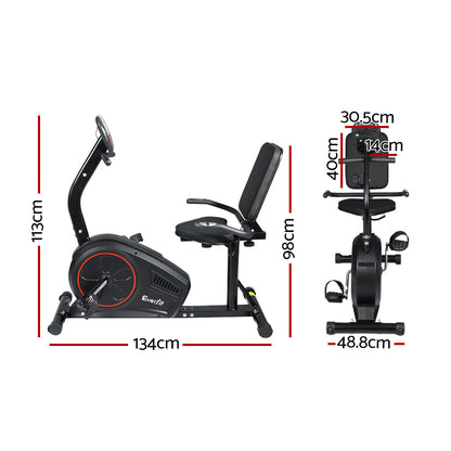 Bicicleta estática reclinable magnética Everfit para ciclismo en interiores, gimnasio en casa, cardio, 8 niveles