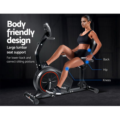 Bicicleta estática reclinable magnética Everfit para ciclismo en interiores, gimnasio en casa, cardio, 8 niveles