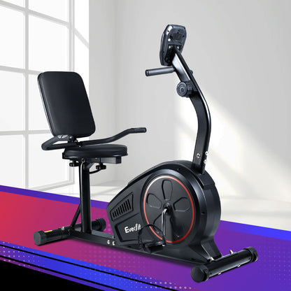 Bicicleta estática reclinable magnética Everfit para ciclismo en interiores, gimnasio en casa, cardio, 8 niveles