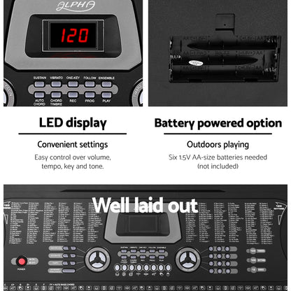 Alpha 61 键电子钢琴键盘数码电动带支架初学者黑色