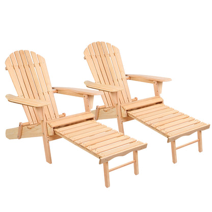 Sillas de exterior Adirondack de 2 piezas de Gardeon, muebles de terraza y sol de madera, muebles de jardín naturales