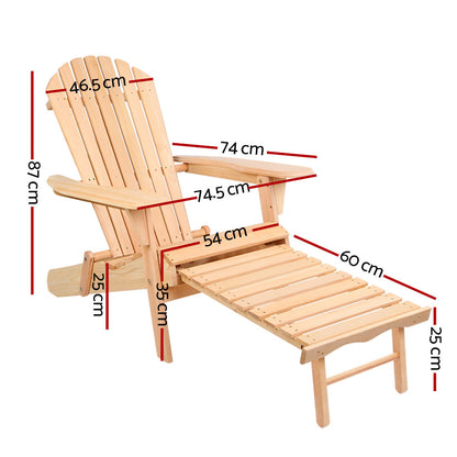 Sillas de exterior Adirondack de 2 piezas de Gardeon, muebles de terraza y sol de madera, muebles de jardín naturales