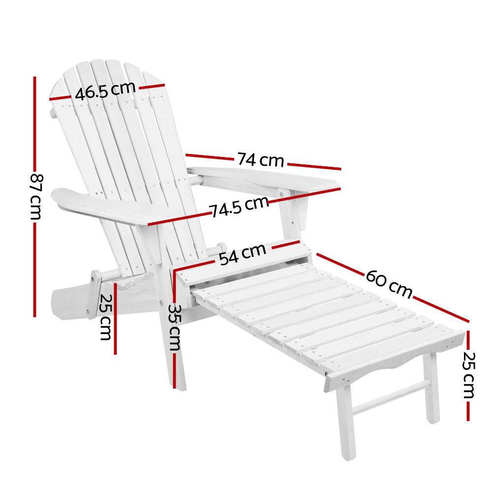 Sillas de exterior Gardeon Sun Lounge Muebles de patio plegables de madera Adirondack Blanco