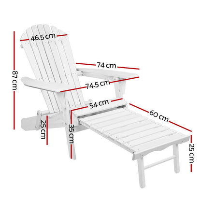 Gardeon Sun Lounge Outdoor Chairs Wooden Foldable Patio Furniture Adirondack White