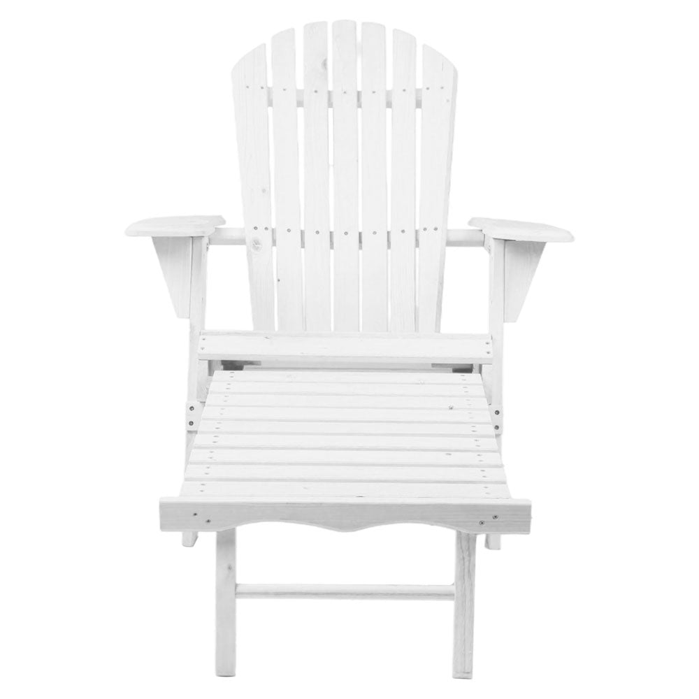 Gardeon Sun Lounge Outdoor Chairs Wooden Foldable Patio Furniture Adirondack White