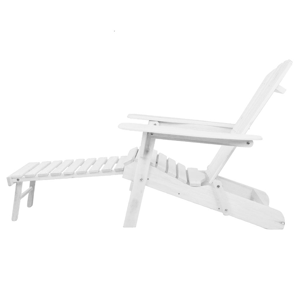 Sillas de exterior Gardeon Sun Lounge Muebles de patio plegables de madera Adirondack Blanco