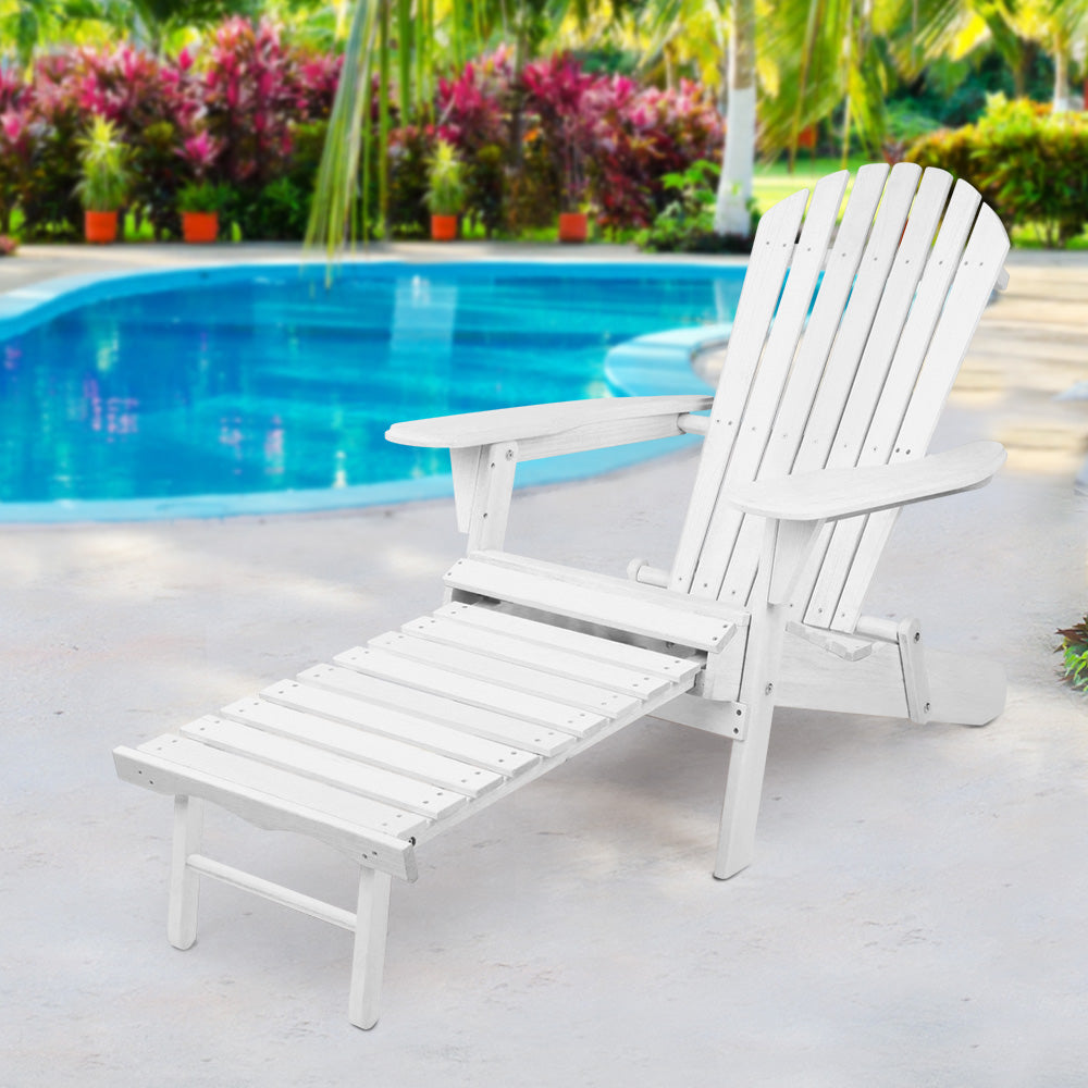 Sillas de exterior Gardeon Sun Lounge Muebles de patio plegables de madera Adirondack Blanco