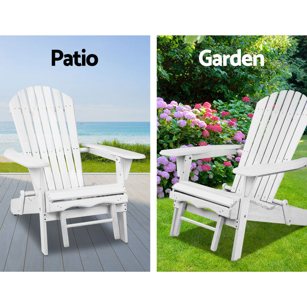 Sillas de exterior Gardeon Sun Lounge Muebles de patio plegables de madera Adirondack Blanco