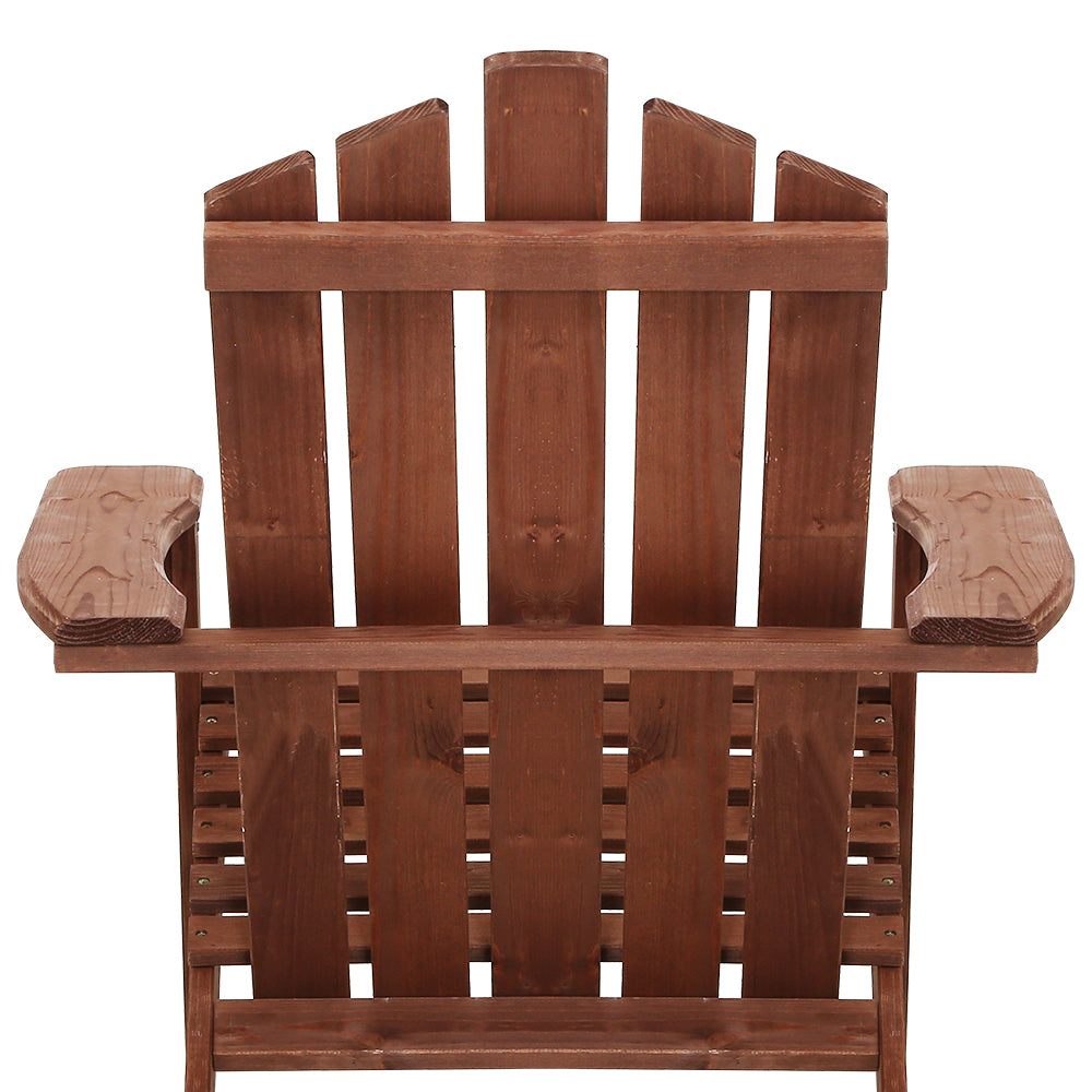 Gardeon 3PC Adirondack Outdoor Table and Chairs Wooden Beach Chair Brown