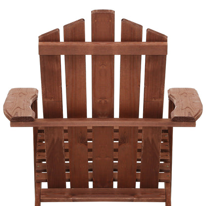 Gardeon 3PC Adirondack Outdoor Table and Chairs Wooden Beach Chair Brown