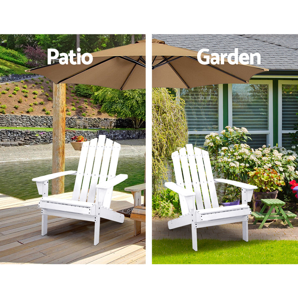 Gardeon 3PC Adirondack Outdoor Table and Chairs Wooden Beach Chair White