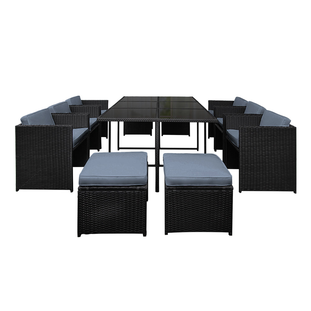 Gardeon Outdoor Dining Set 11 Piece Wicker Table Chairs Setting Black
