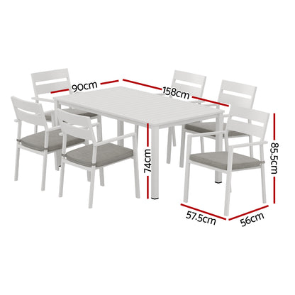 Gardeon Outdoor Dining Set 7 Piece Aluminum Table Chairs Setting White