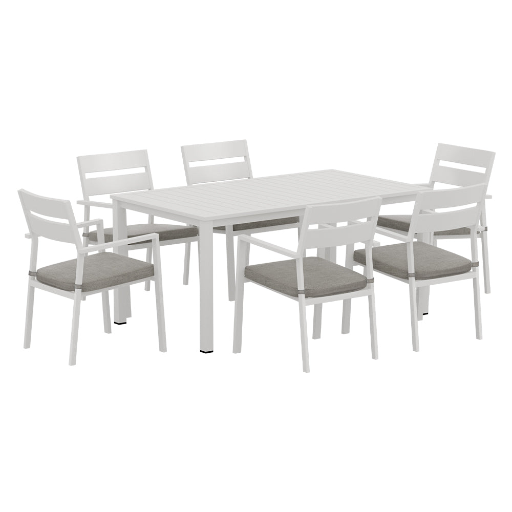 Gardeon Outdoor Dining Set 7 Piece Aluminum Table Chairs Setting White