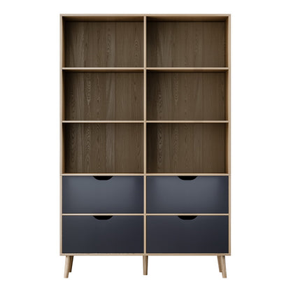 Artiss Bookshelf with 4 Drawers - MITZI Oak and Blue