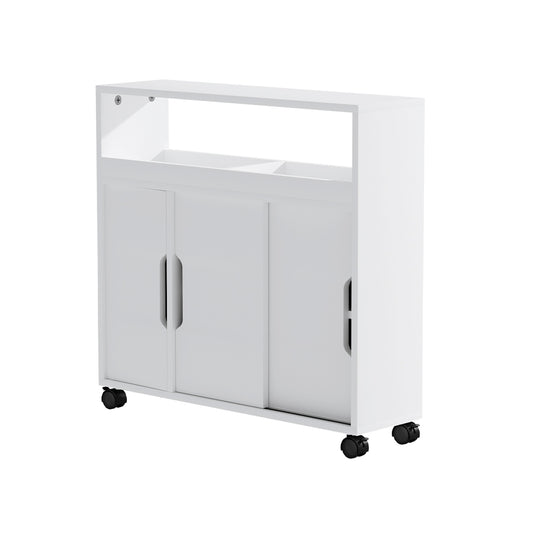 Artiss Bathroom Storage Cabinet Toilet Caddy Shelf 3 Doors With Wheels White