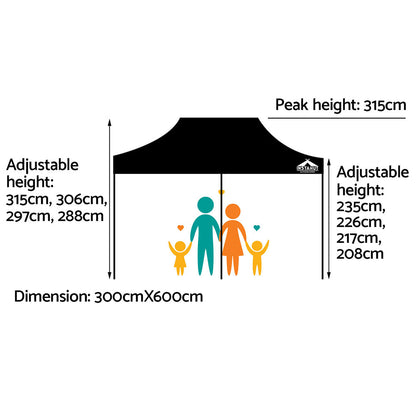 Instahut Gazebo Pop Up Marquee 3x6 Folding Outdoor 500D Tent Base Pod Black