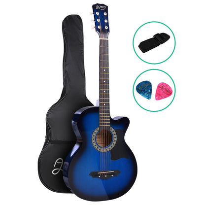 Alpha 38 Inch Acoustic Guitar Wooden Body Steel String Full Size Cutaway Blue