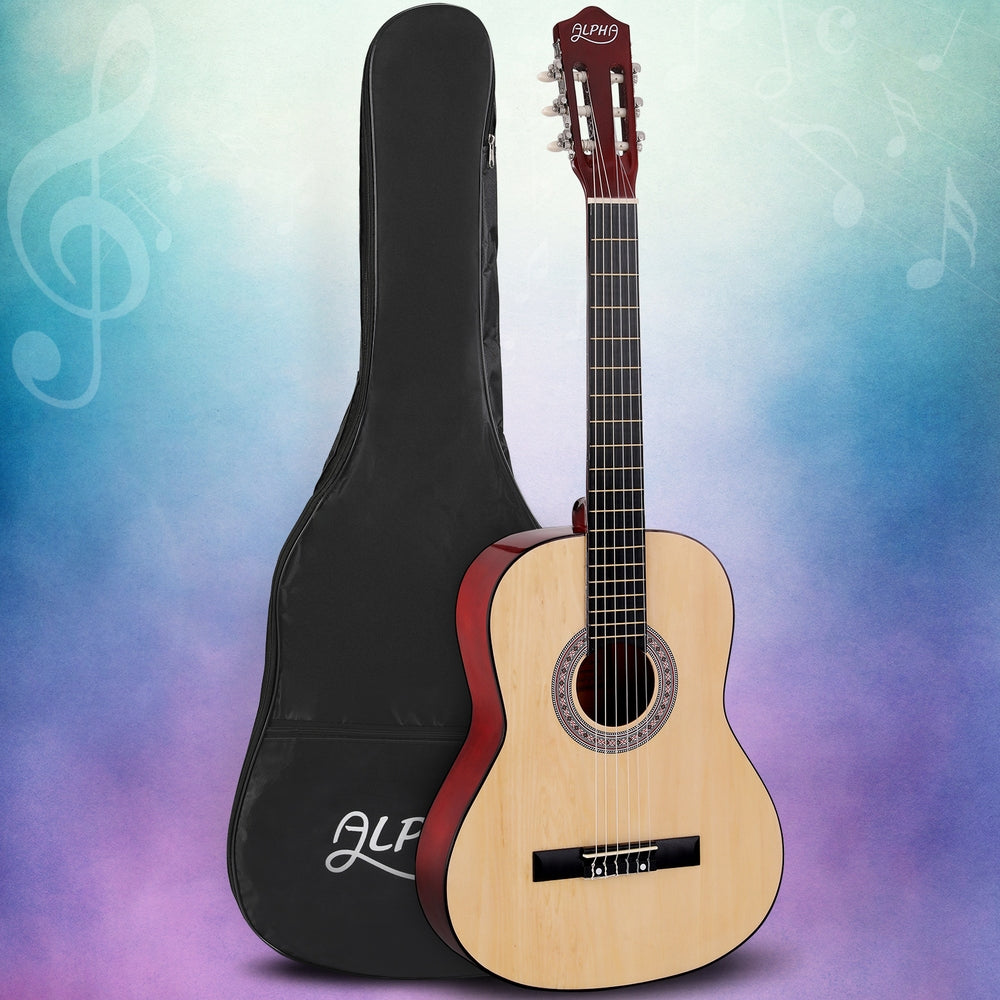 Alpha 39 Inch Classical Guitar Wooden Body Nylon String Beginner Gift Natural