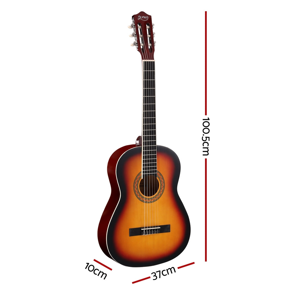 Alpha 39 Inch Classical Guitar Wooden Body Nylon String Beginner Gift Sunburst