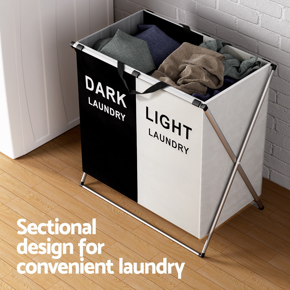 Artiss Laundry Basket Hamper Large Foldable Washing Clothes Storage 2 Sections