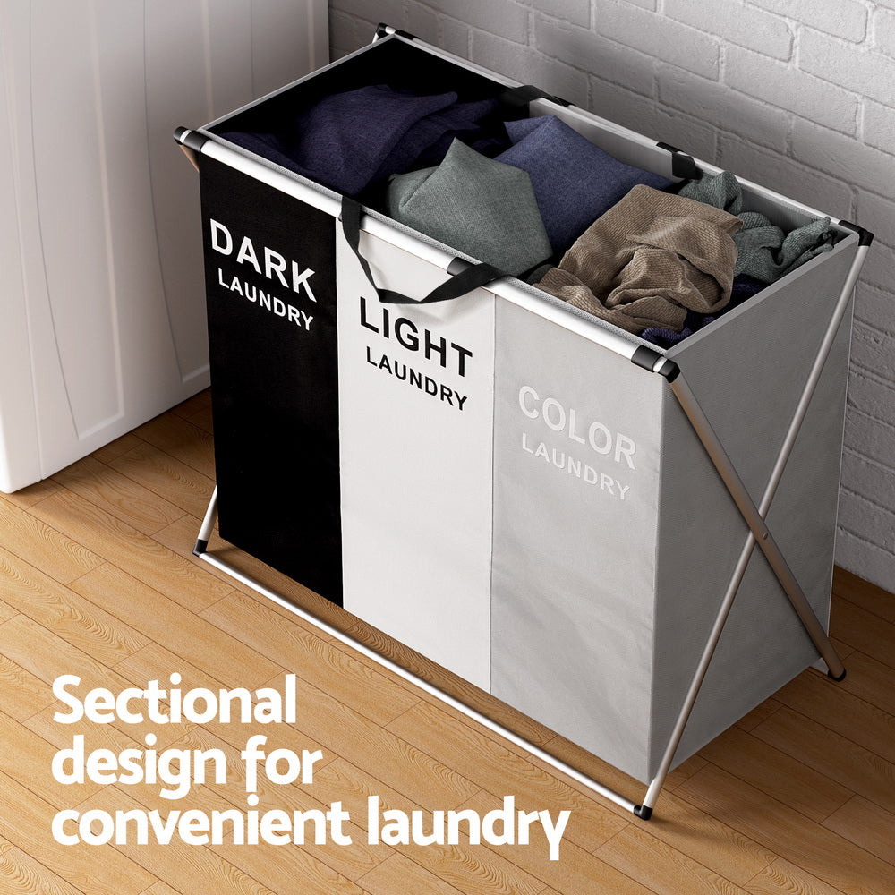 Artiss Laundry Basket Hamper Large Foldable Washing Clothes Storage 3 Sections