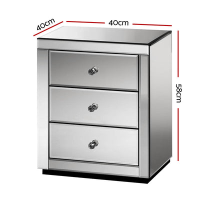 Artiss Bedside Table 3 Drawers Mirrored - PRESIA Grey