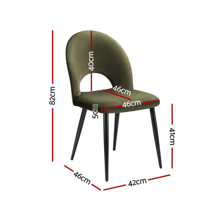 Juego de 2 sillas de comedor Artiss de terciopelo verde hueco