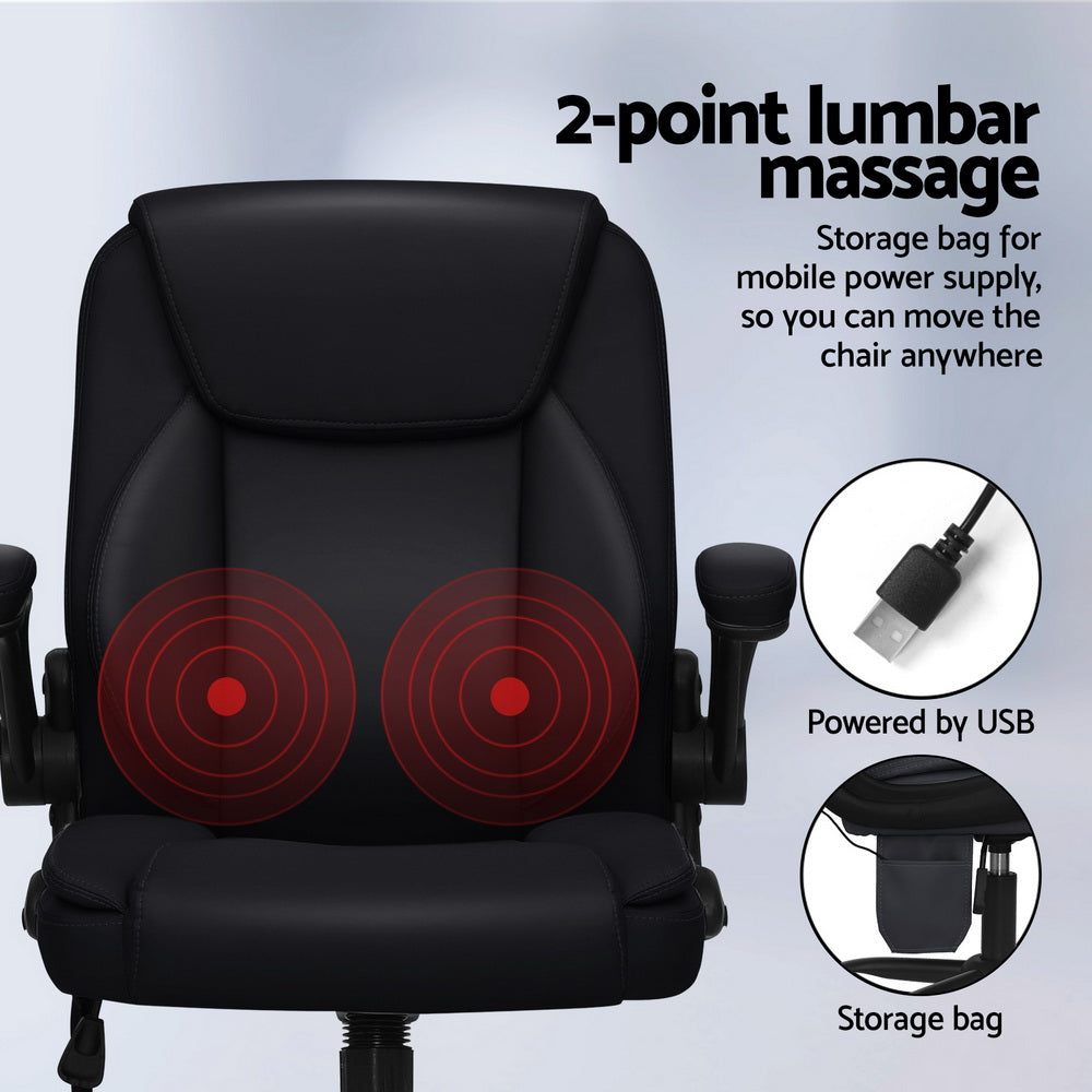 Artiss 2 Point Massage Office Chair Leather Mid Back Black