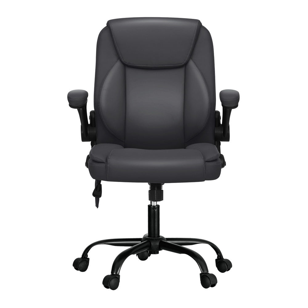 Artiss 2 Point Massage Office Chair Leather Mid Back Grey