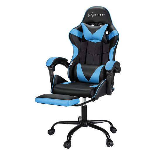 Artiss 2 Point Massage Gaming Office Chair Footrest Cyan Blue
