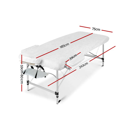 Zenses Massage Table 75cm 2 Fold Aluminium Massage Bed Portable Beauty Therapy White