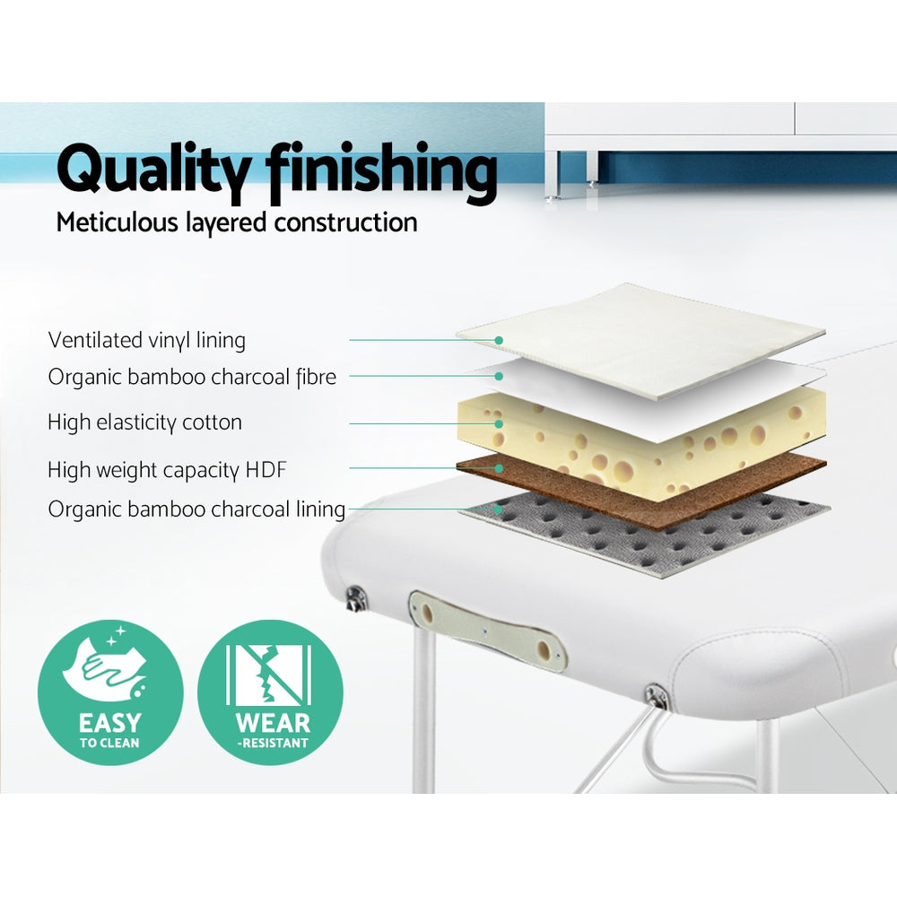 Zenses Massage Table 75cm 2 Fold Aluminium Massage Bed Portable Beauty Therapy White