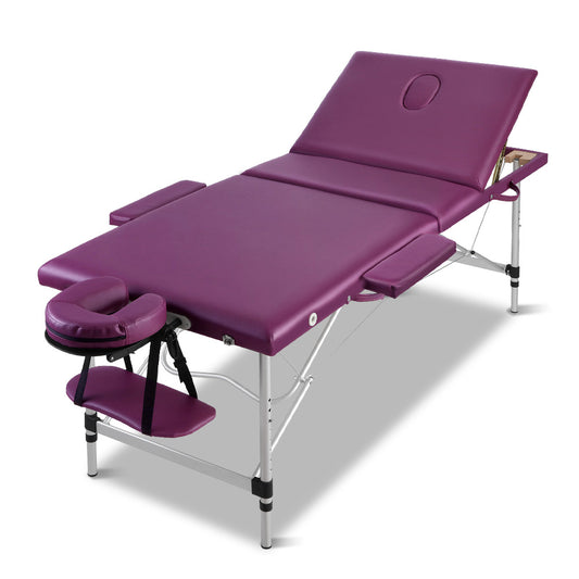 Zenses Massage Table 75cm 3 Fold Aluminium Beauty Bed Portable Therapy Violet